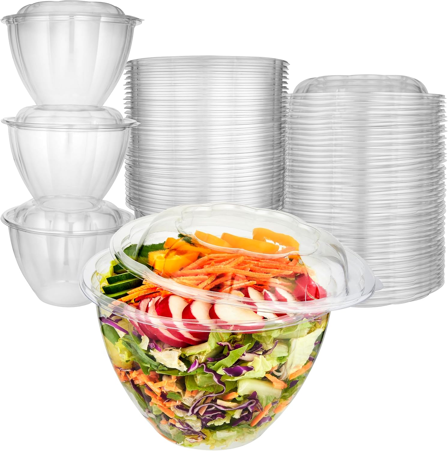 Stock Your Home Plastic Bowls with Lids (50 Count) 48 Oz. Disposable To-Go Containers ¨C Large Airtight Bowls for Dinner or On-the-Go Meals