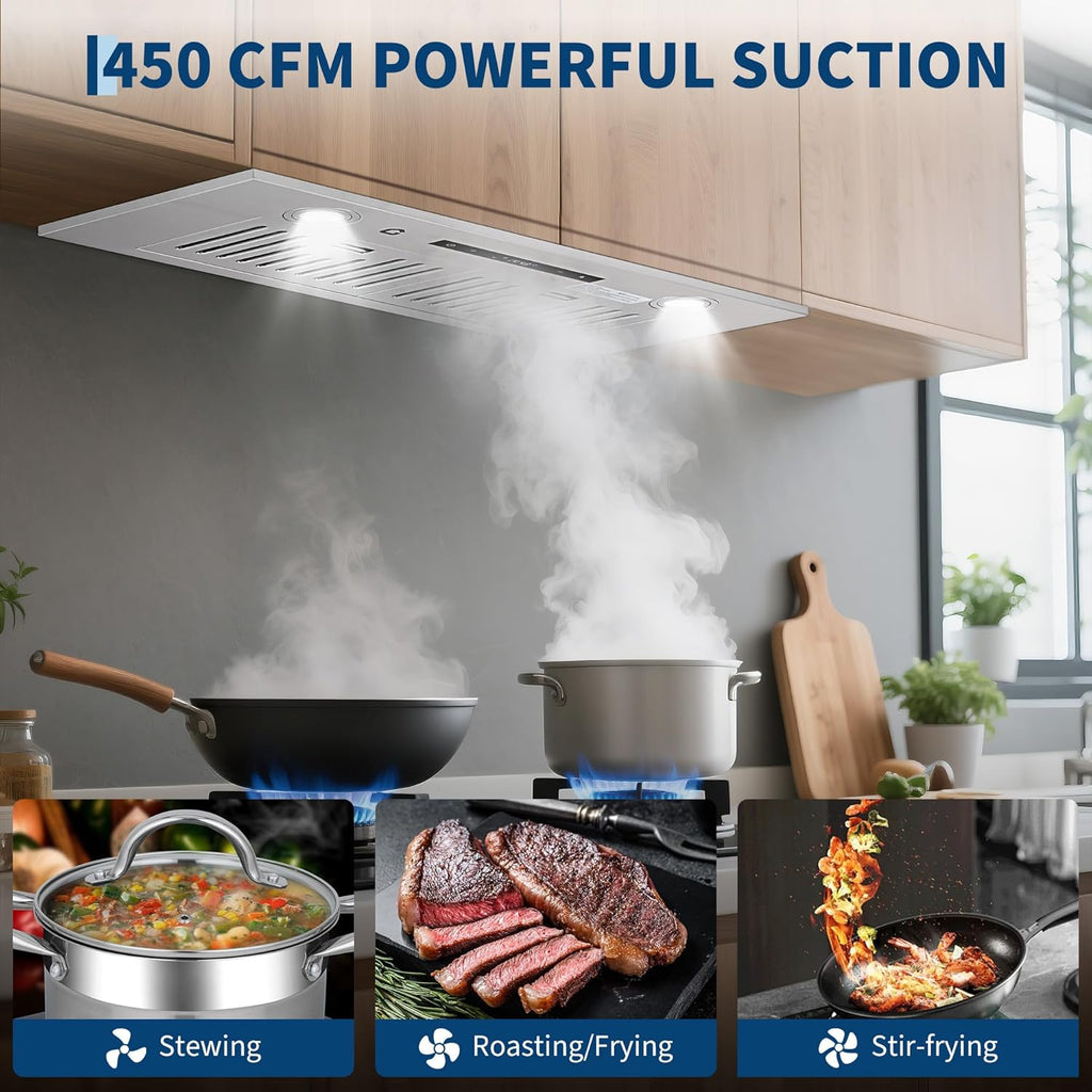 Rang Hoo 3 i Unde Cabinet Stainles Stee Kitche Ven Hood 45 CFM Ducted/Ductles Convertibl Duct Gesture Touc Remot Control Spee Settings Eas t Clean