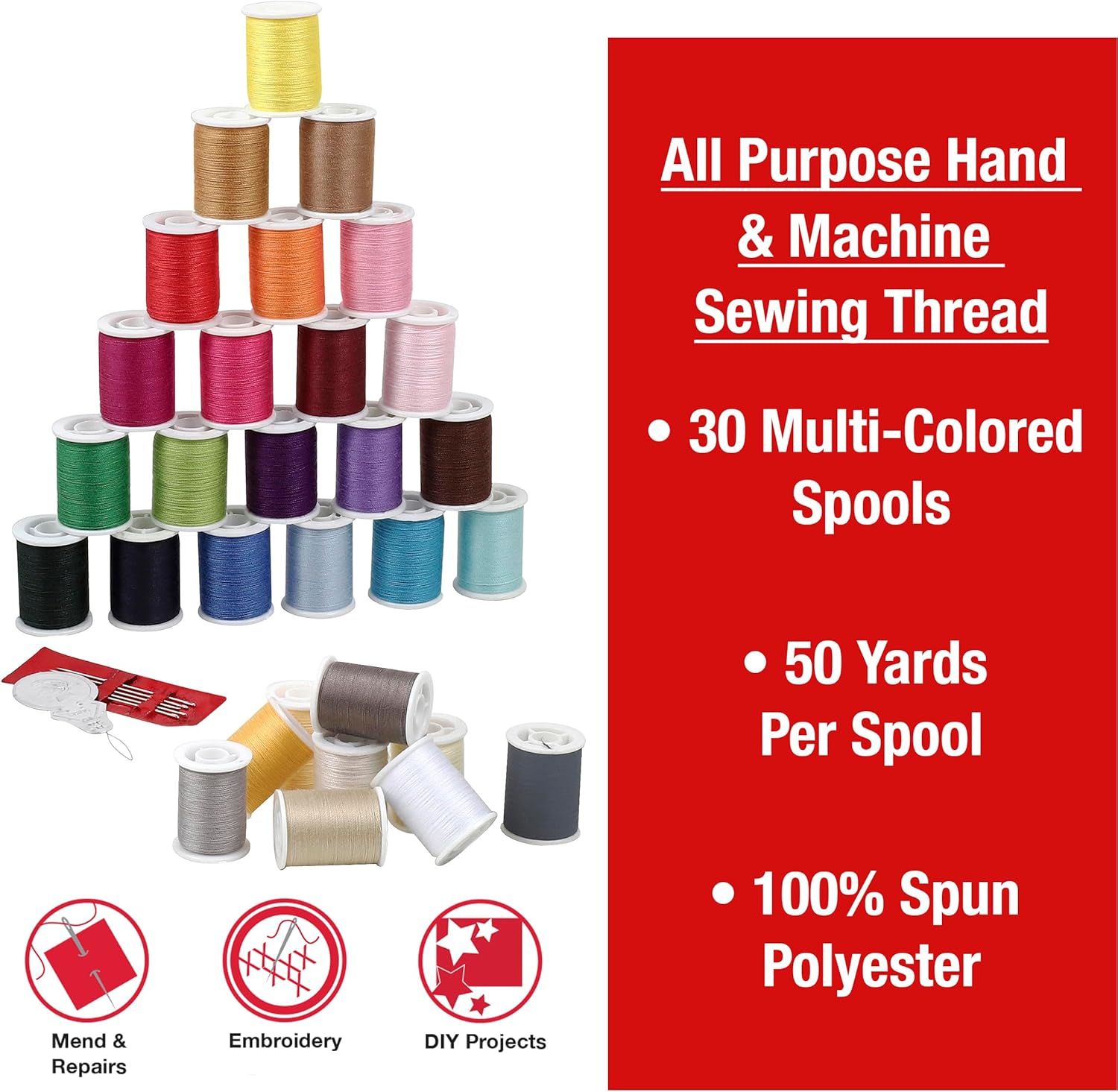 SINGE Polyeste Sewin Threa Se 3 Assorte Colors 5 Yard pe Min Threa Spool Sewin Ki Include Larg Ey Han Needles Needl Threader Suitabl fo Han an Machin Sewing