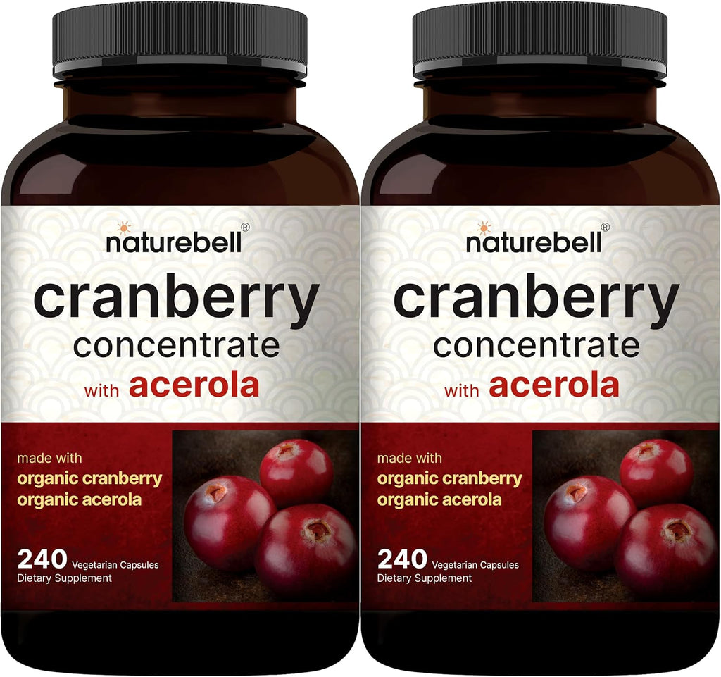 NatureBel Pac Cranberr Pill 36,000m wit Acerola 48 Tota Veggi Capsule 100: Fres Cranberrie Extrac Organi Ingredient Support Urinar Trac Healt Suga Free