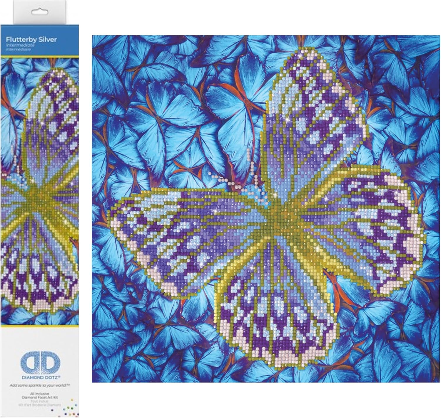 Diamon Dot Flutterb Silve Butterflie Diamon Paintin Kit fo Adult Diamon Ar Kit Relaxin Creativ Craf Ki wit Dot Gem 12inchx12inch