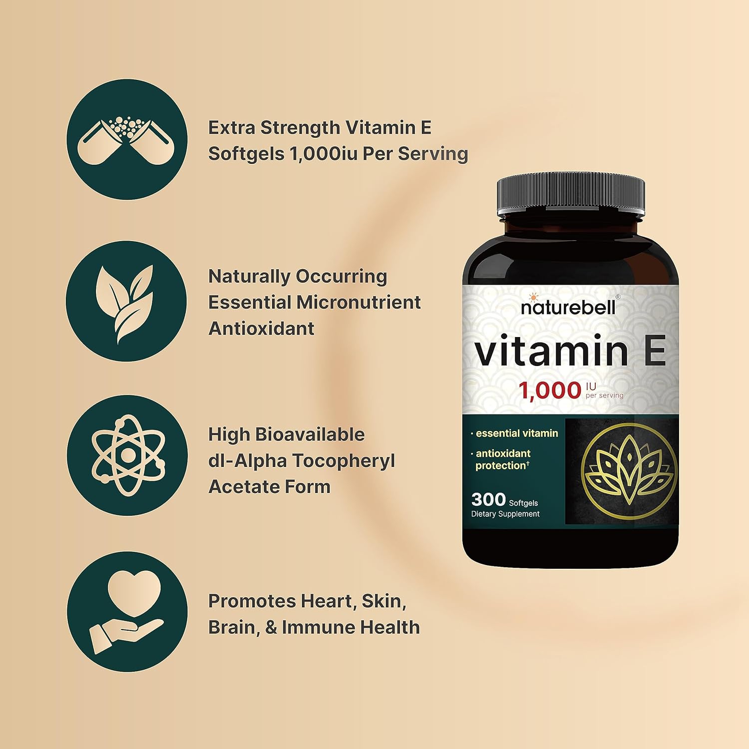 NatureBel Vitami Oi Softgels 1,00 I Pe Serving 30 Pill Essentia Antioxidan Supplements Easil Absorbe For Support Skin Heart Immun Healt Non-GMO