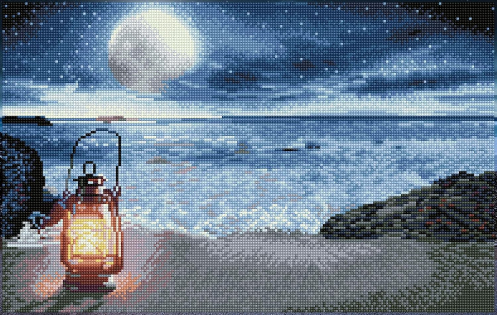DIAMON DOT Seasid Vigi Pre-Frame Ki Scener Diamon Paintin Kit fo Adult Diamon Ar Kit Relaxin Creativ Craf Ki wit Dot Gem 20inc x13