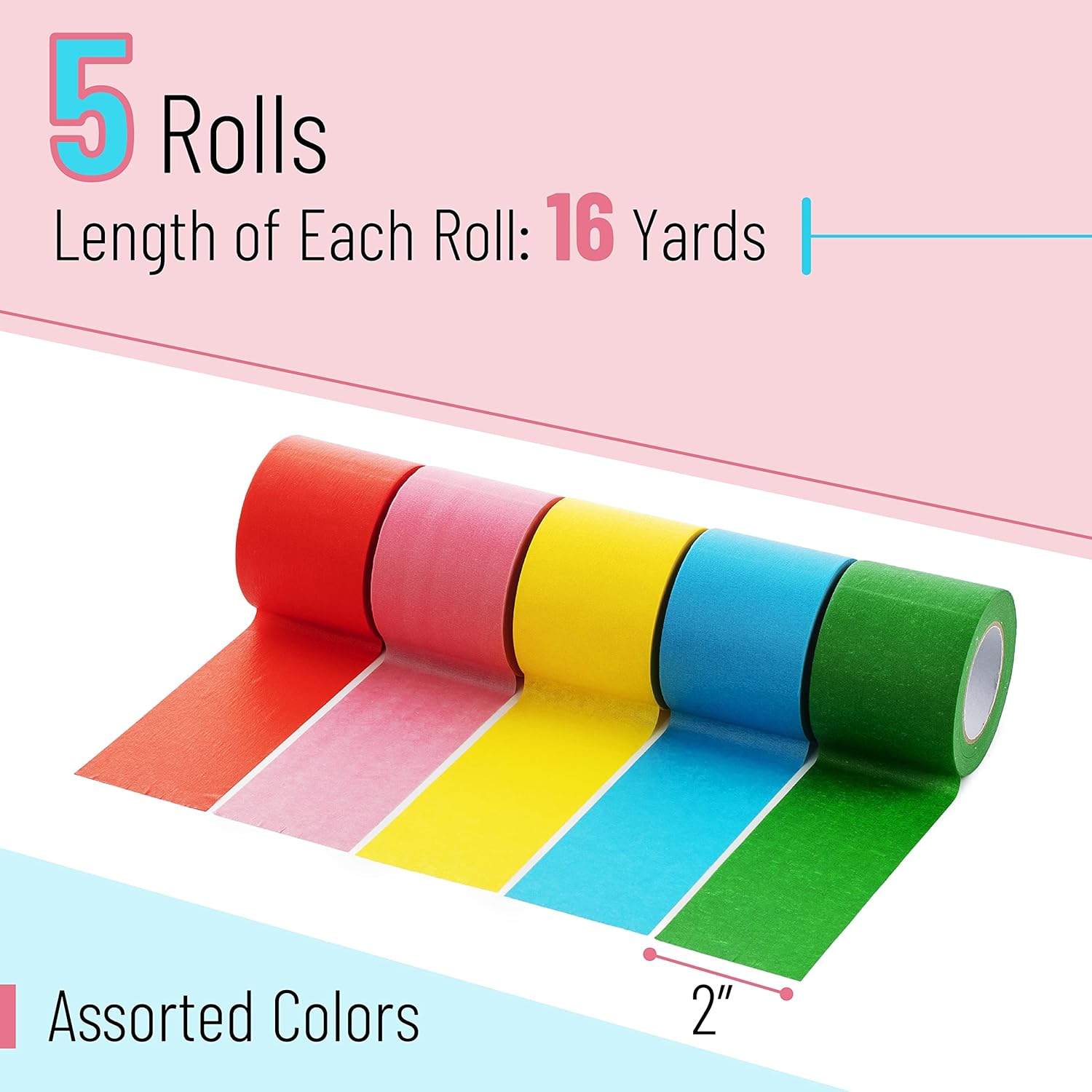 Mr. Pen- Colored Masking Tape, 16 Yards Per Roll, 2 Inch Wide, 5 Rolls, Colored Painters Tape, Paper Tape, Colored Tape Rolls, Craft Tape, Art Tape, Labeling Tape, Colorful Masking Tape