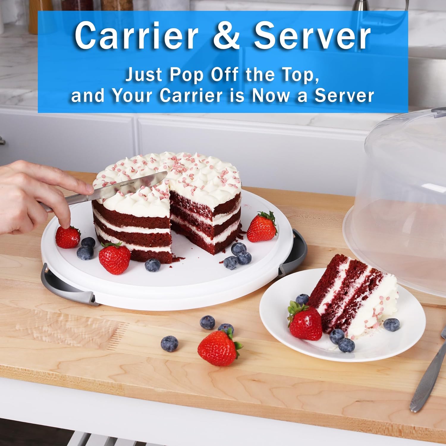 Extr Larg Cak Carrier/Storag Containe Wit Serve Hold u t 1 Inc 3-Laye Cake Plat Wit Lid/Holde Wit Lid/Cove Clea Dom Transport Pie o Othe Desserts