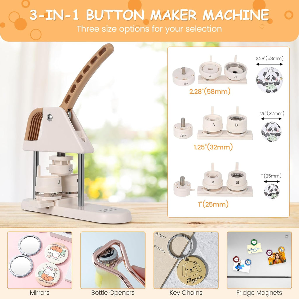 Butto Maker 1/1.25/2.2 i (25/32/5 mm in- Pi Maker Ergonomi Ar Handl Punc Pres Kit 300pc Butto Parts Pictures Circl Cutter Magi Book fo Childre DI Gifts