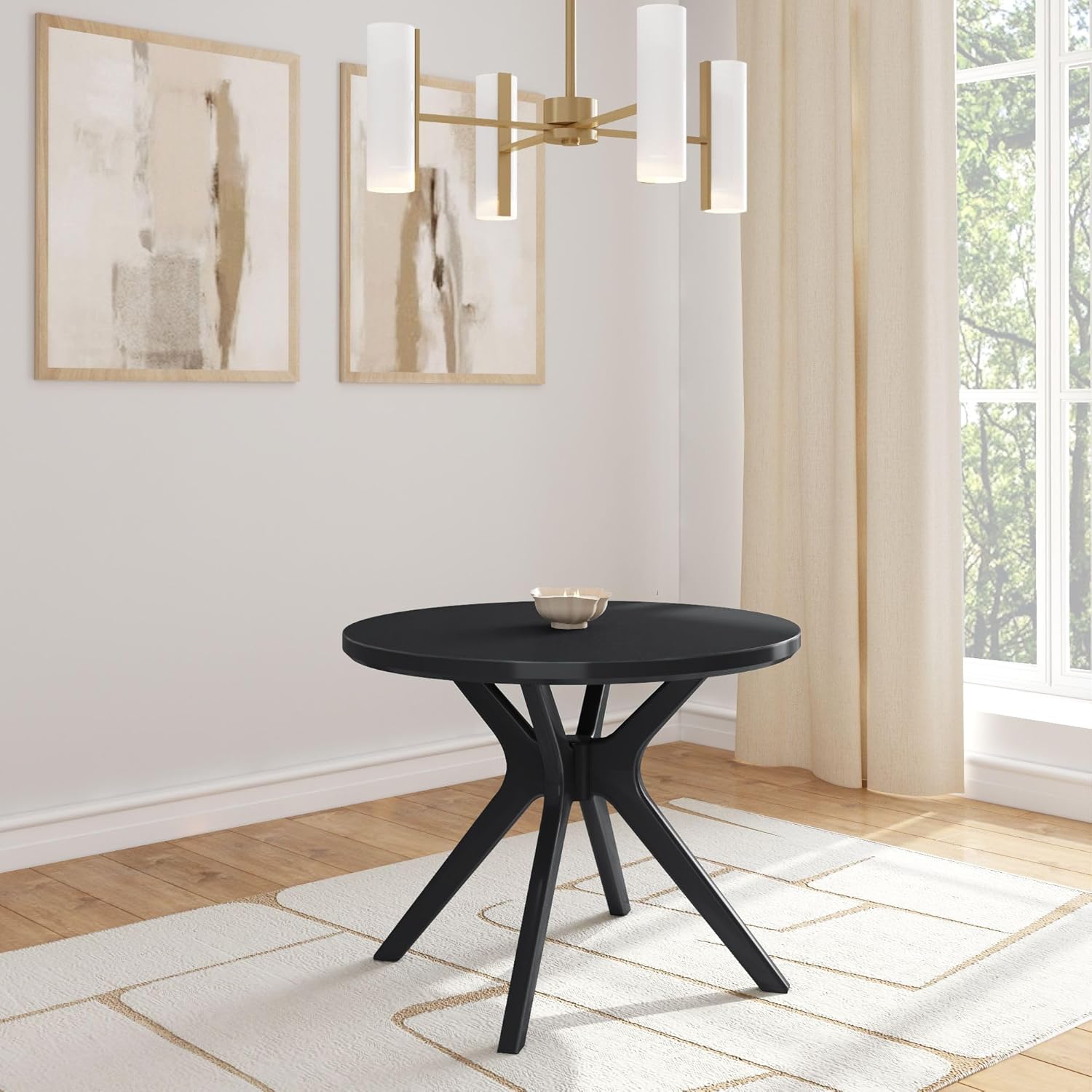 Plank+Beam Verso Round Dining Table, 38 Inch Solid Wood Kitchen & Dining Room Table, Kitchen Dinner Table, Black
