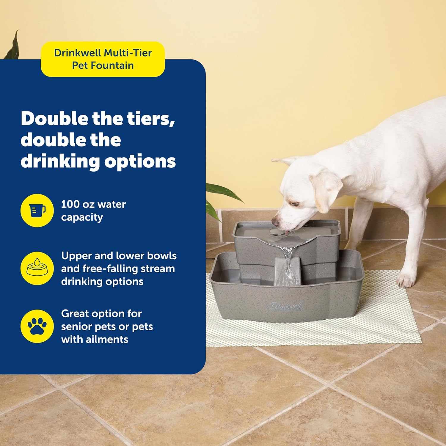 PetSaf Drinkwel Multi-Tie Pe Fountai Encourage Hydratio fo Cat Dog Large-Capacit Watere Doubl Tie Filtere Fountai wit Carbo Filte 10 o Wate Capacity