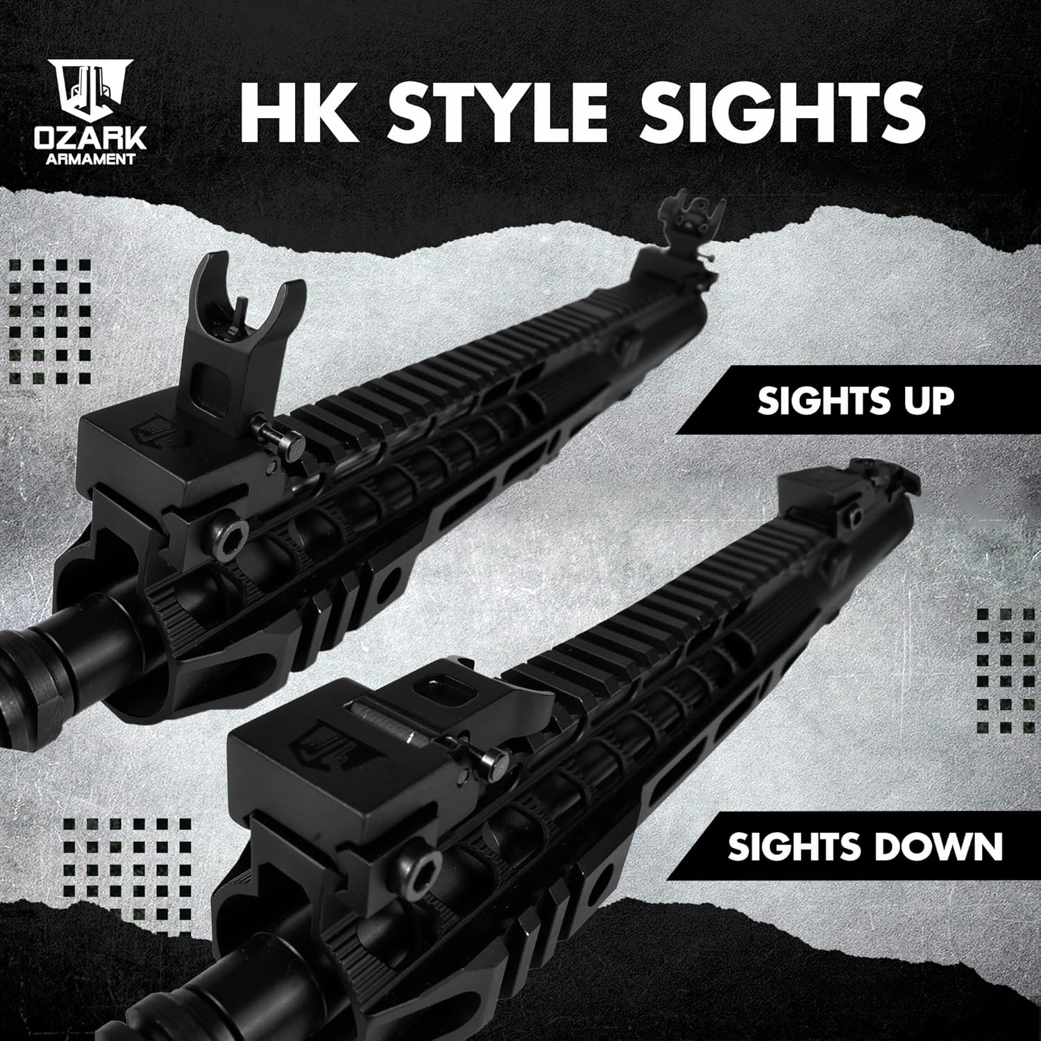 Flip Up Iron Sights - BUIS Flip Up Sights Rail Mounted - Front and Rear Sight Set