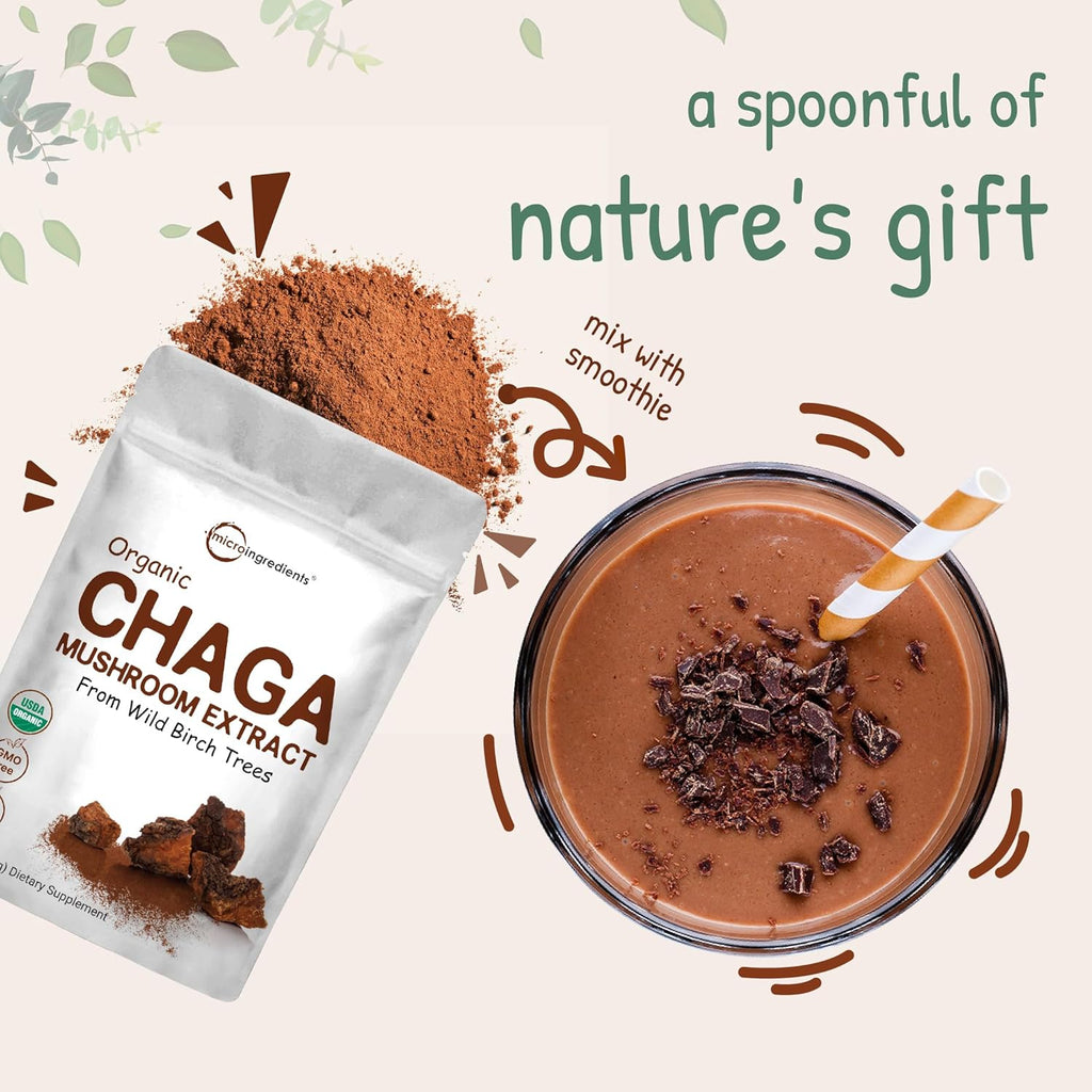 Micr Ingredient Organi Chag Mushroo Extract 1 o 100: Wil Harveste Support Immun Antioxidan Defens Grea fo Te Smoothie Non-GMO Vega Friendly