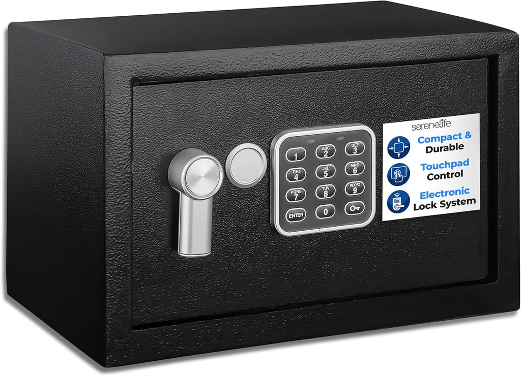 Electronic Safe Box | Heavy-Duty 12.2¡¯¡¯ x 7.8¡¯¡¯ Small Lockbox | Digital Keypad Code 2 Key Override | Compact Money Safe for Cash, Jewelry, Valuables | Wall Floor Mountable Storage