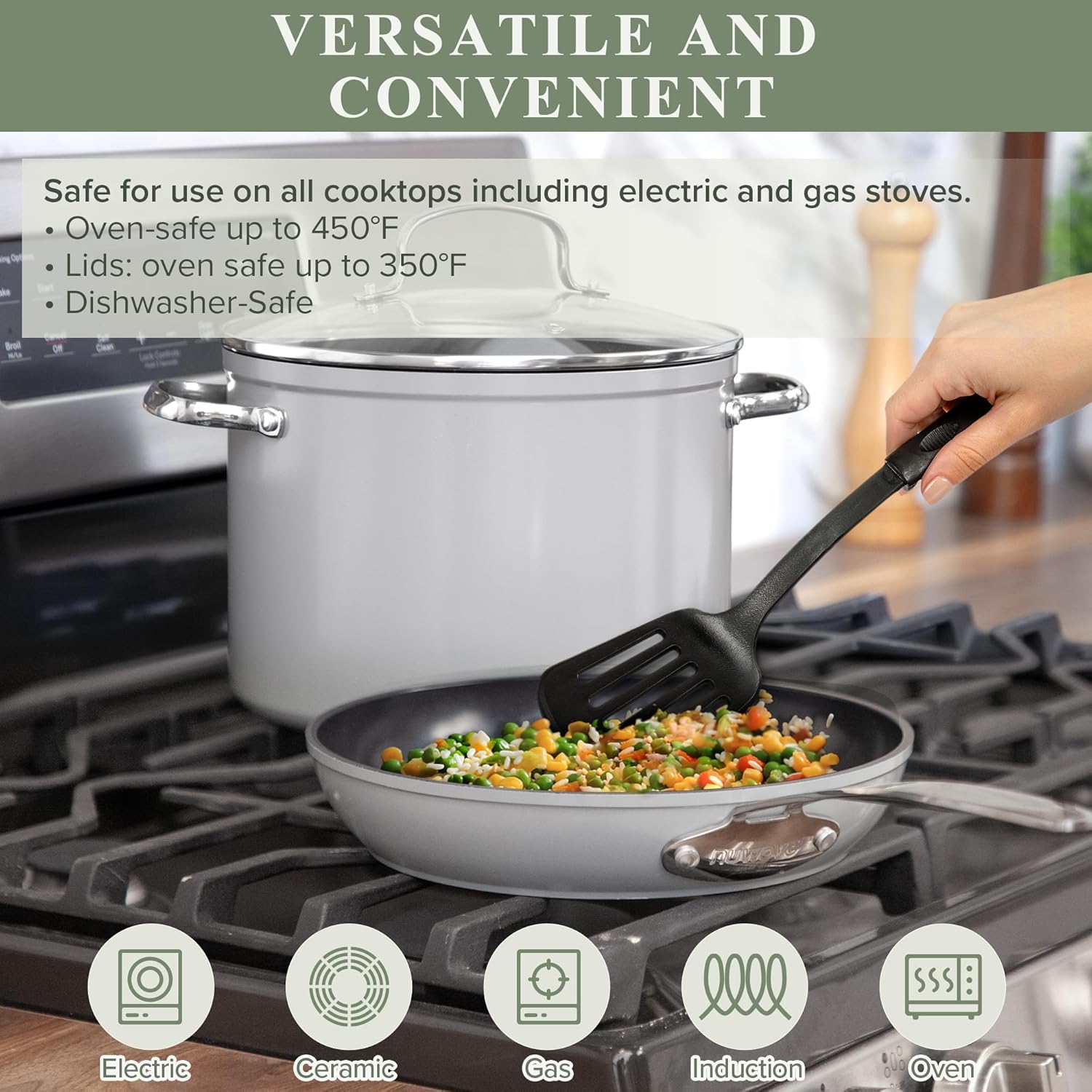 Healthy Duralon Blue Ceramic Nonstick Cookware Set, Diamond Infused Scratch-Resistant, PFAS Free, Dishwasher Oven Safe, Induction Ready Evenly Heats, Tempered Glass Lids Stay-Cool Handles