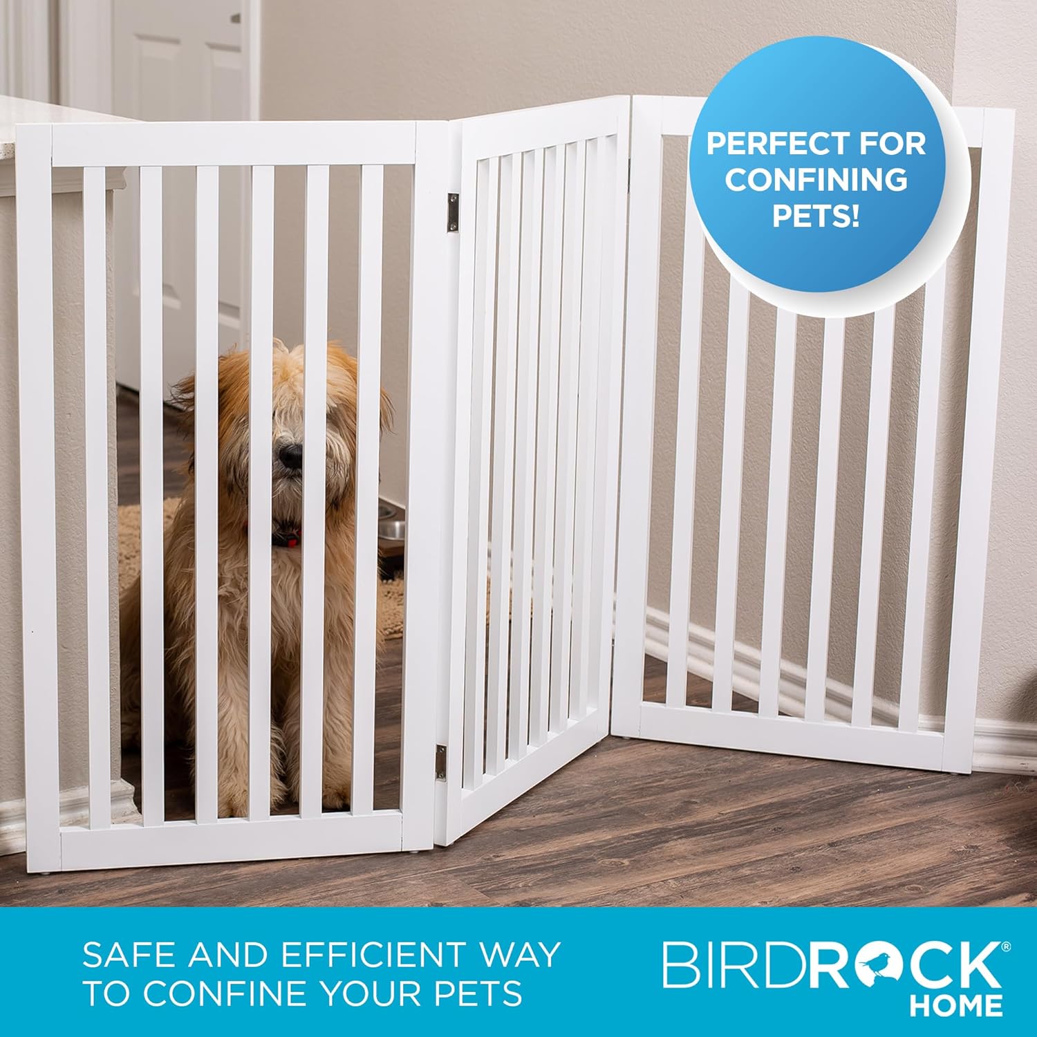 INTERNET'S BEST Dog Gate Indoor Freestanding Pet Barrier, Folding Wood Dog Fence, Extra Wide Doorway Puppy Gate, Indoor Animal Privacy Panel, Wooden Cat Fence - 3 Panel - 36inch, White