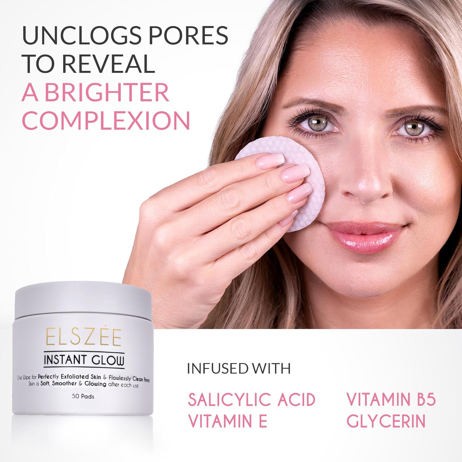 ELSZ¨¦ Instan Glo Exfoliatin Treatmen Pad Dail Exfolian 2-in- Dee Por Cleansin Radianc Boos Luxur London-Formulate Skincar 3 Pre-Soake Pads