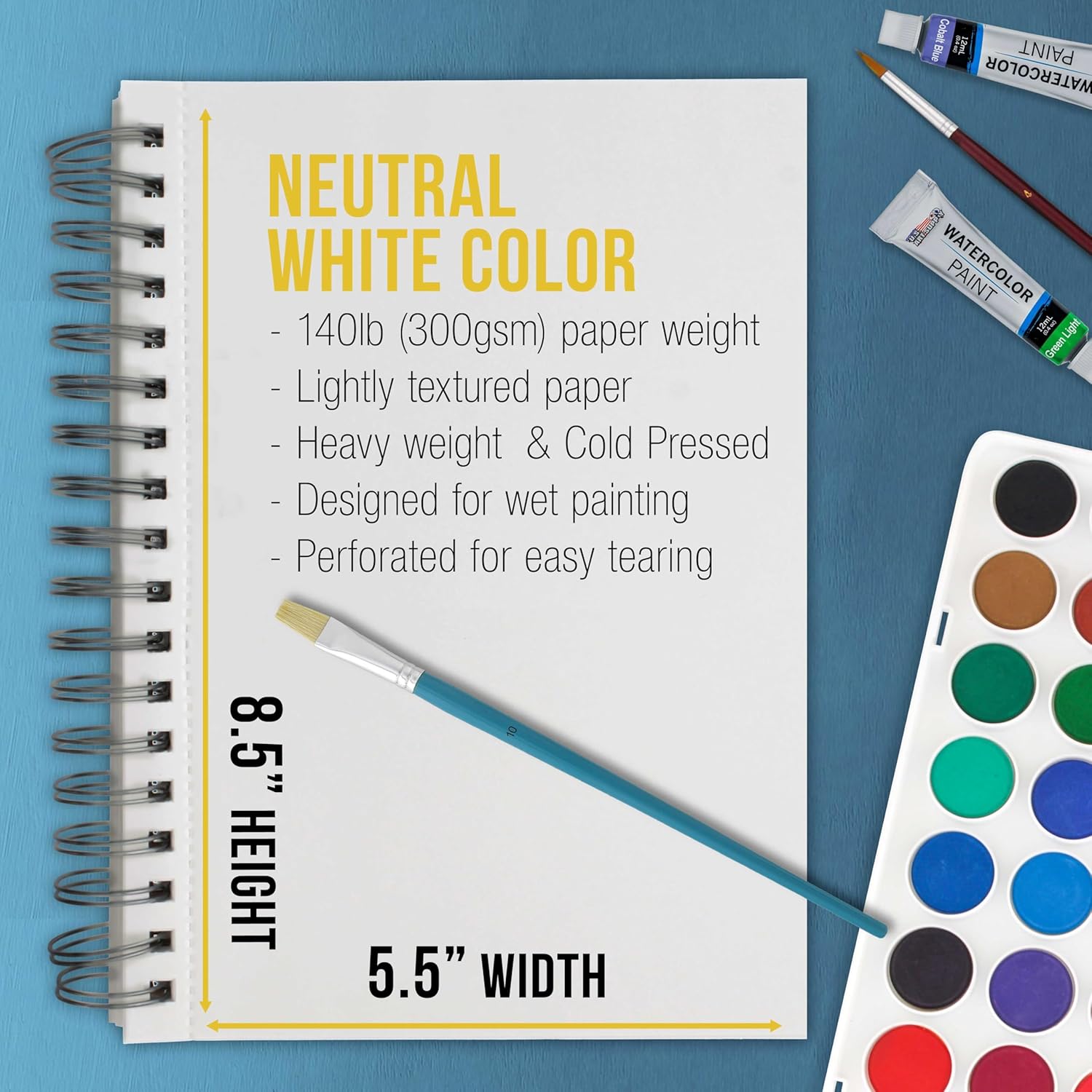 U.S. Art Supply 5.5inch x 8.5inch Premium Heavyweight Watercolor Paper Pad, Pack of 3 (30 Sheets Each), 140lb (300gsm) - Spiral Bound, Cold Pressed, Acid-Free, Wet, Water Color Paper - For Artists, Students