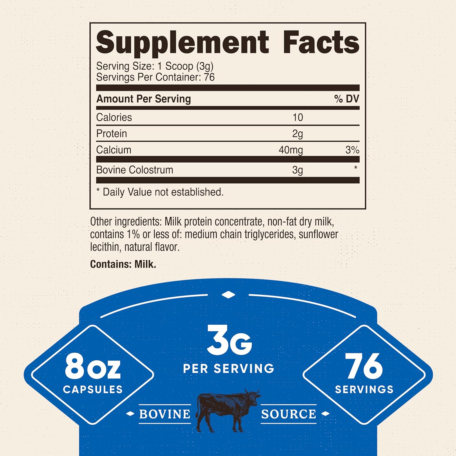 Nutricos Colostru Powde oz Lactoferri an Minimu 30 Immunoglobulin (IgG) fro Bovin Colostrum 3 Pe Serving 7 Servings