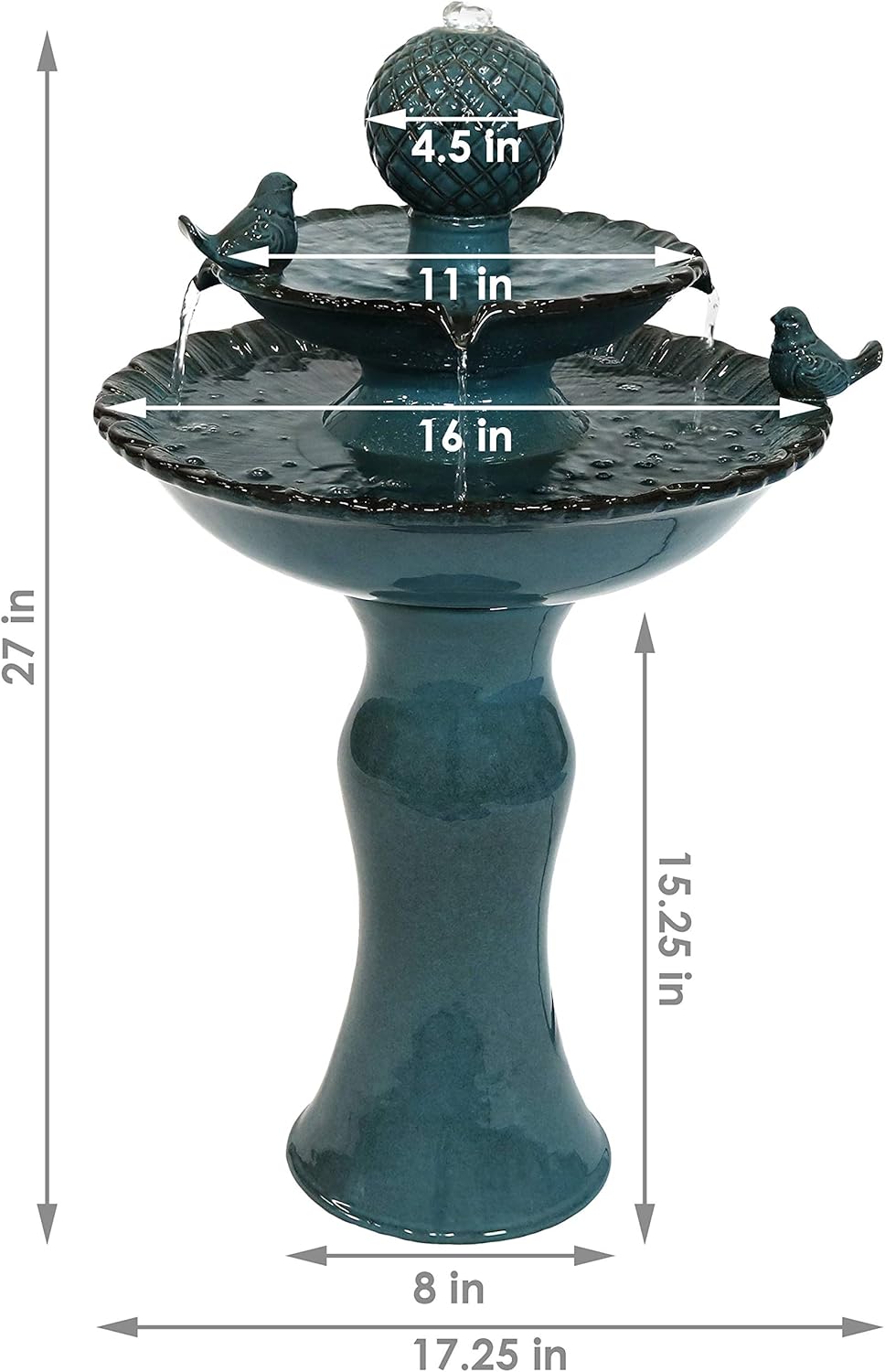 Sunnydaz 27inc 2-Tie Cerami Wate Fountai Outdoo Wate Featur fo Patio Yard Balcon Garde Fountai Blue