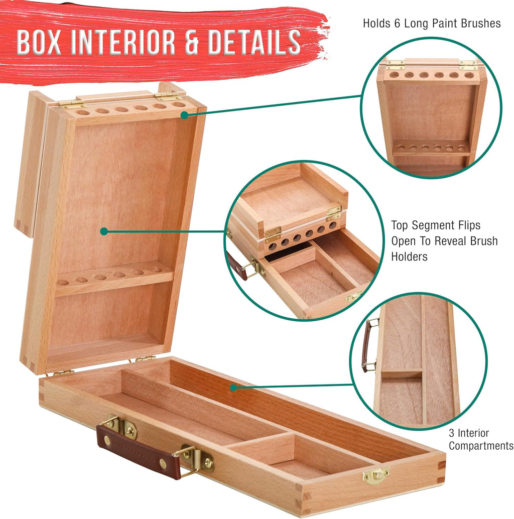 U.S Ar Suppl Multi-Functio Fli Ope Artis Suppl Bo wit Lockin Clasp Woode Ar Bo fo Artis Supplies Brushes Pencils Erasers Too Storag Organize Cas t Protec an Transport