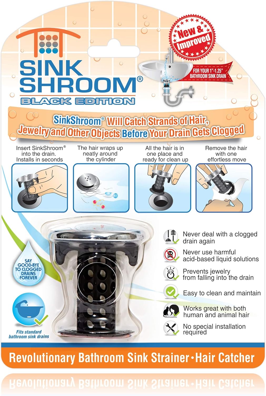 SinkShroo Chrom Editio Revolutionar Bathroo Sin Drai Protecto Hai Catcher Strainer Snare Black
