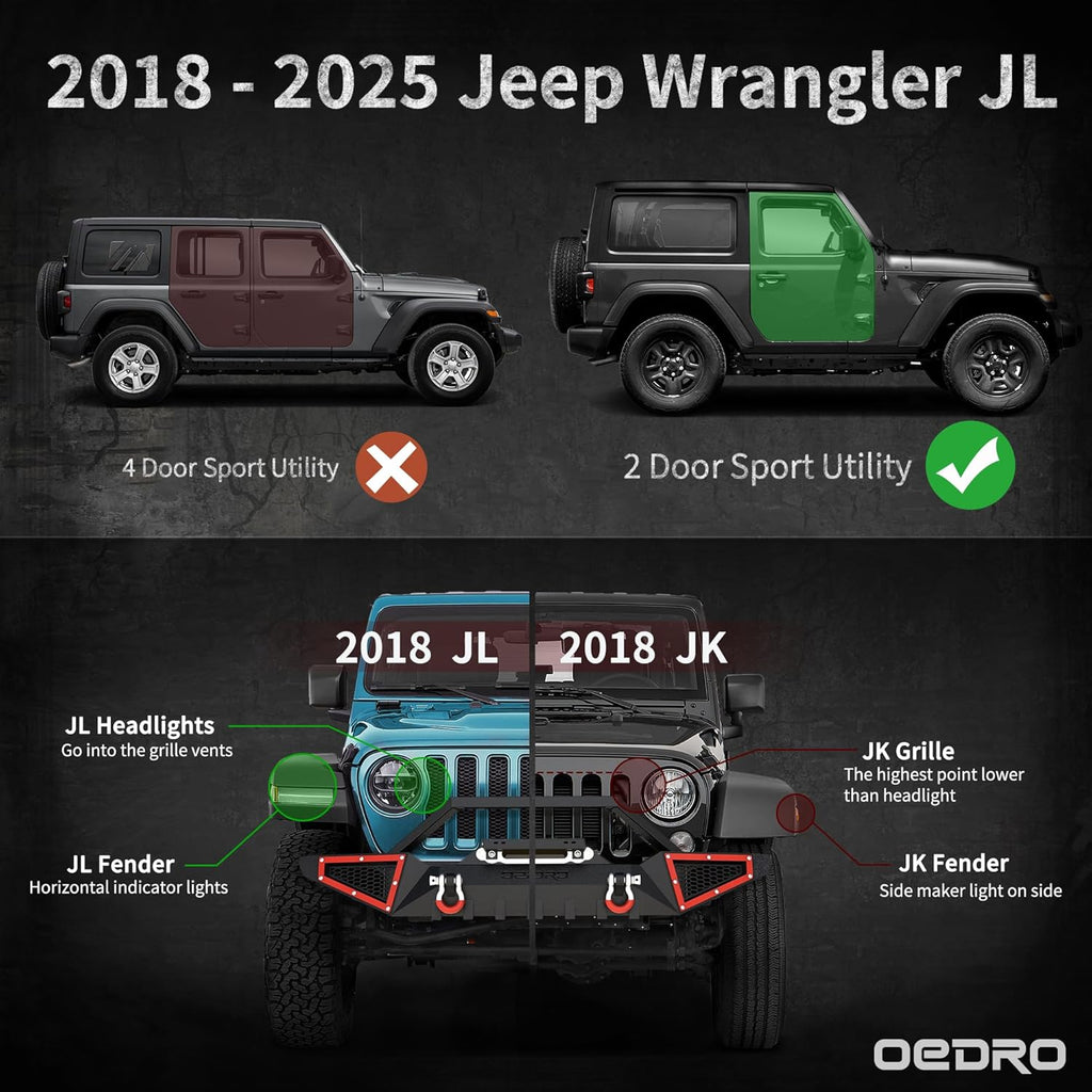 OEDRO 6 inch Running Boards, Drop Side Steps Compatible with 2018-2026 Jeep Wrangler JL 2 Door, All Steel Nerf Bar Paintable Step Plates