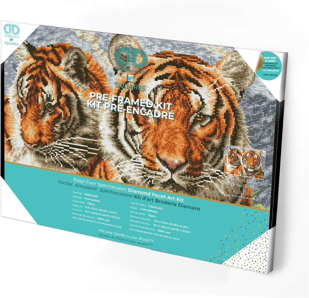DIAMON DOT Tiger Pre-Frame Ki Anima Diamon Paintin Kit fo Adult Diamon Ar Kit Relaxin Creativ Craf Ki wit Dot Gem 20inchx14.5inch