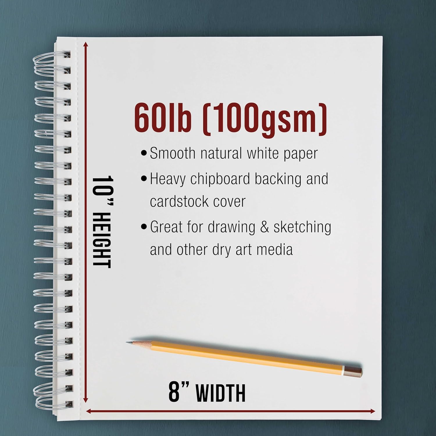 U.S. Art Supply 8inchx10inch Sketch Book Pad, 2 Pack (100 Sheets Each), 60lb (100gsm) Spiral Bound - Sketching, Drawing Pad, Acid-Free Paper - Sketch Pads for Adults, Students: Colored Pencils, Charcoal