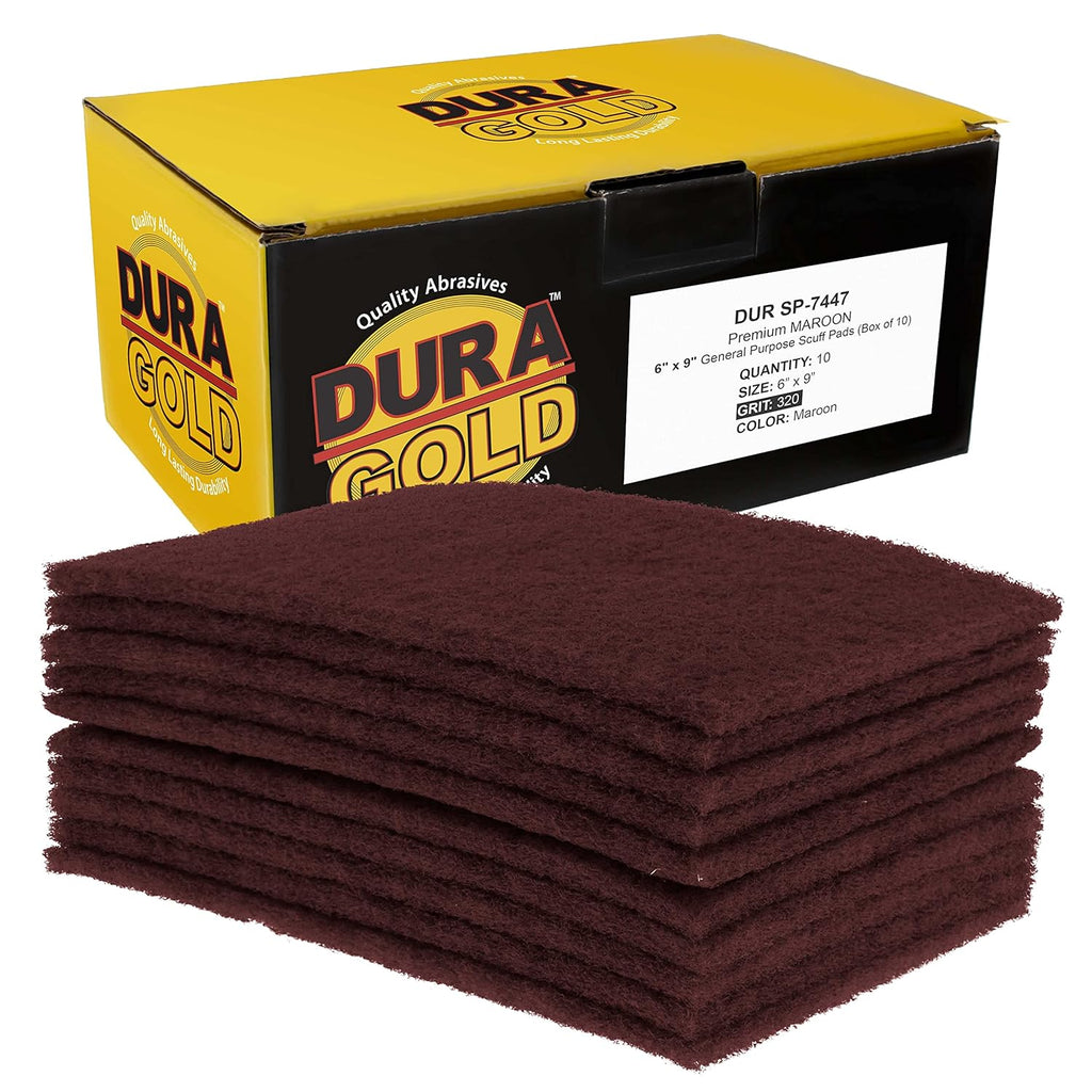 Dura-Gold Premium 6inch x 9inch Maroon General Purpose Scuff Pads, Box of 10 - Scuffing, Scouring, Sanding, Paint Primer Prep Adhesion Scratch - Surface Preparation Automotive Car Auto Body Woodworking Wood