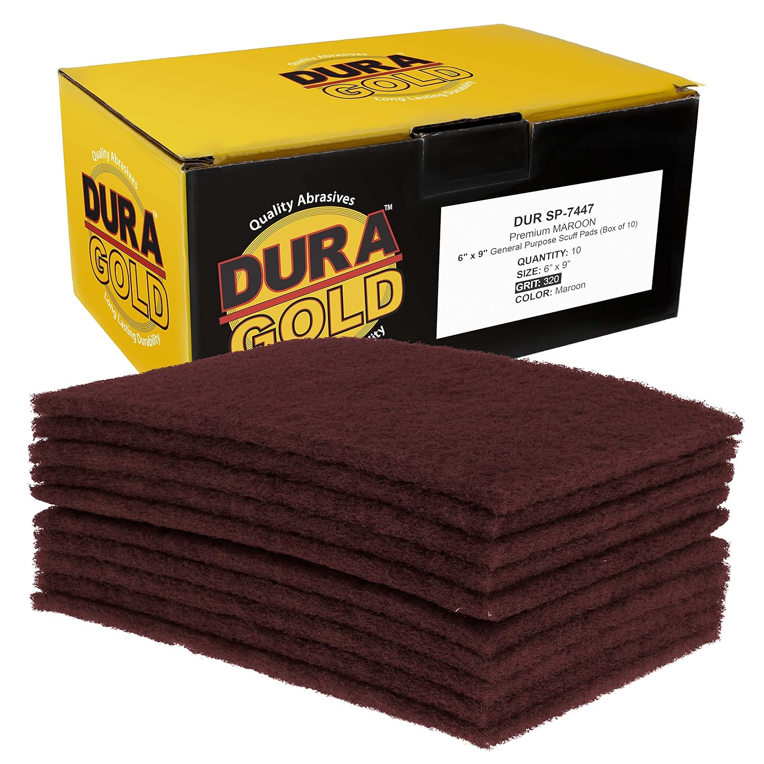 Dura-Gold Premium 6inch x 9inch Maroon General Purpose Scuff Pads, Box of 10 - Scuffing, Scouring, Sanding, Paint Primer Prep Adhesion Scratch - Surface Preparation Automotive Car Auto Body Woodworking Wood