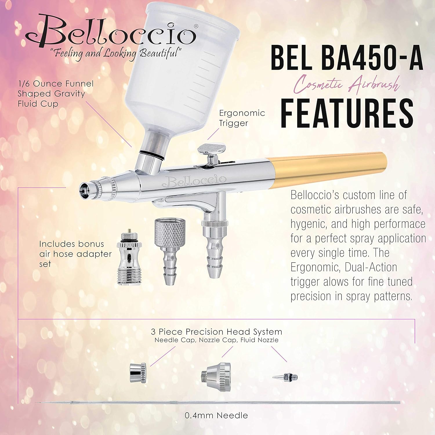 Bellocci Sunles Tannin Airbrus Multi-Purpos Precisio Gravit Fee Airbrus wit 0.4m Ti (Single-Actio o Dual-Actio Capability)