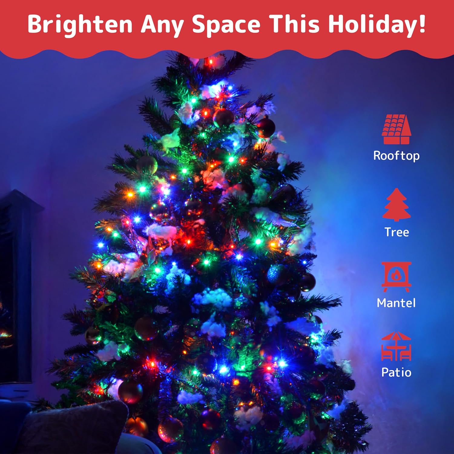 PREXTEX Multicolored Christmas Lights with Green Wire, 60 Feet, 300 Lights, Colorful String Lights Indoor or Outdoor - Incandescent String Lighting for Christmas Tree Decorations for Fences and Patios
