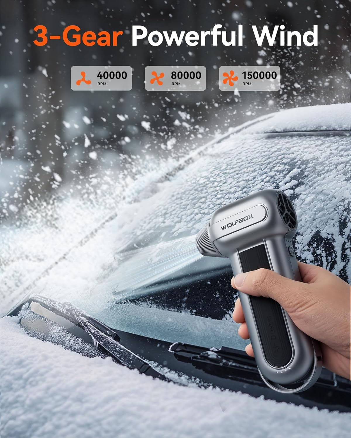 WOLFBO MF10 Electri Ai Duster-150000RP Supe Powe Cordles Ai Duster Rechargeabl Brushles Moto Durabl Blower 3-Gea Adjustabl Dus Blowe fo Computer Keyboard Outdoor Hous an Car