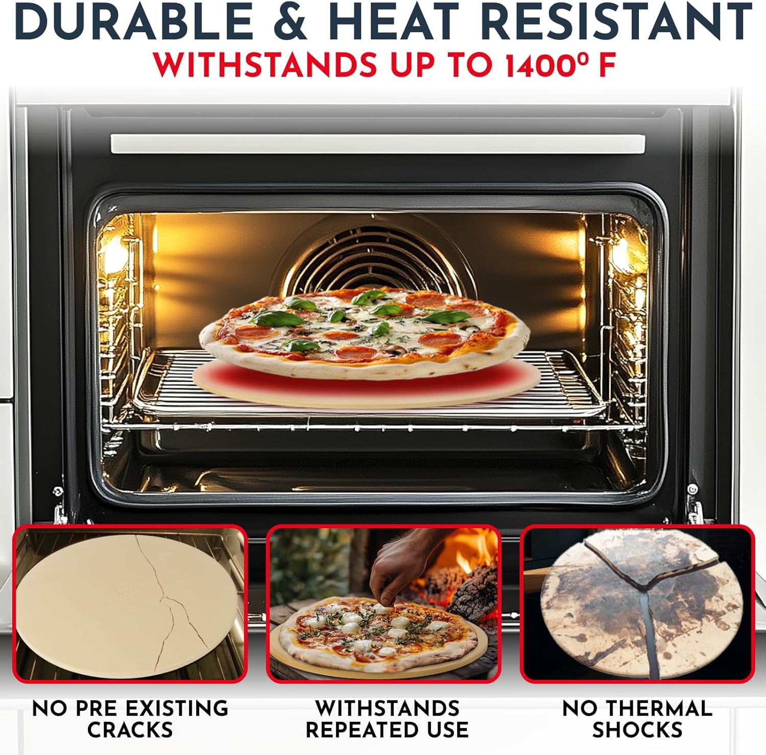 3PCS Round Pizza Stone for Oven Set 15inch - Comes with Pizza Peel for Oven and Cutter - Cordierite Stones for Bread, Calzone, Cookies