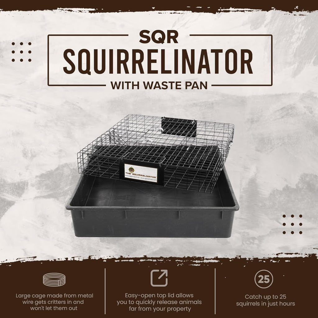 Rugged Ranch Squirrelinator w/ Waste Basin Outdoor Multi-Catch Squirrel Trap - Humane Live Cage Catcher, Rodent Control for Barns, Garages, Sheds, Gardens, Farms, Yards or Lawns