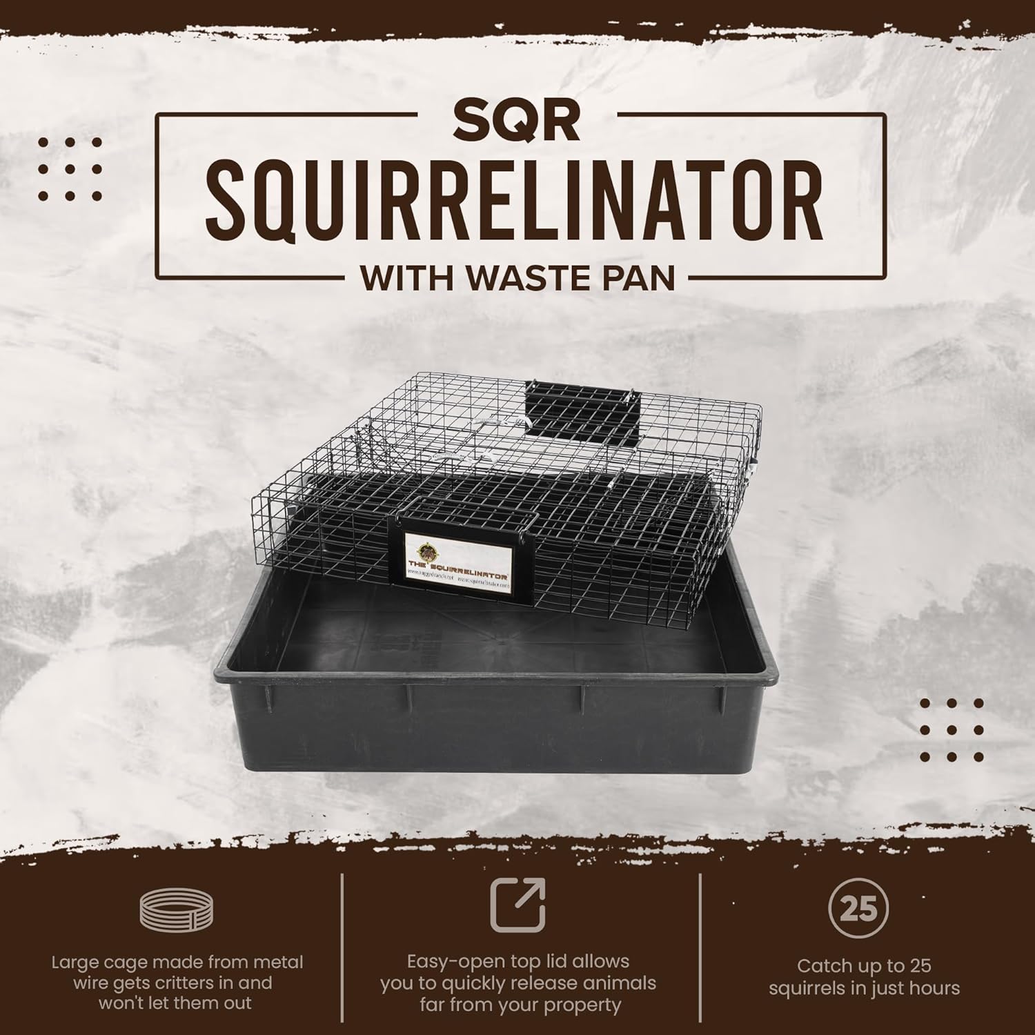 Rugged Ranch Squirrelinator w/ Waste Basin Outdoor Multi-Catch Squirrel Trap - Humane Live Cage Catcher, Rodent Control for Barns, Garages, Sheds, Gardens, Farms, Yards or Lawns