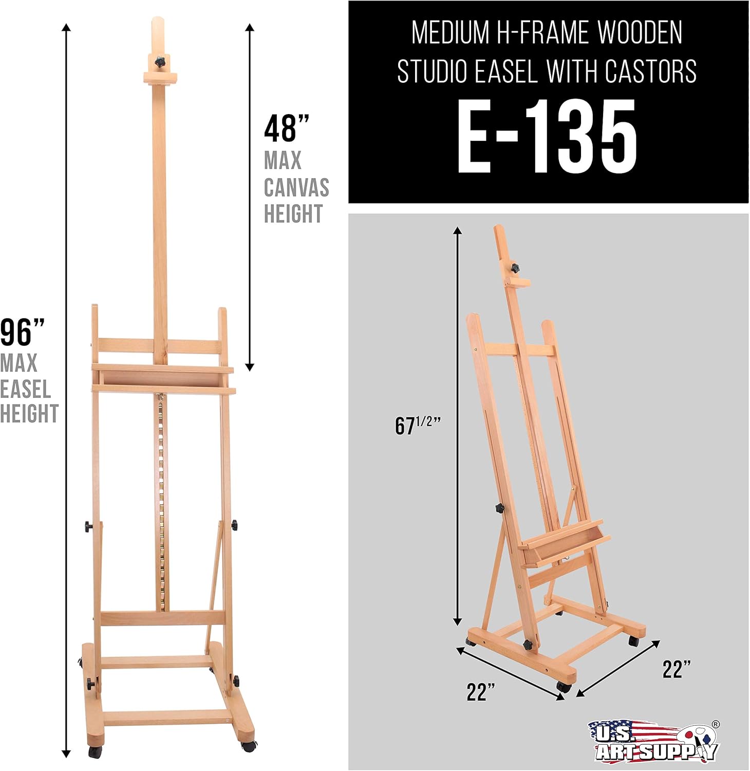 U.S Ar Suppl Mediu Woode Studi Fram Ease wit Storag Tra an Wheel Adjustabl t 96inc High Hold 48inc Canva Beechwoo Artis Ease fo Painting Ar Display Portraits