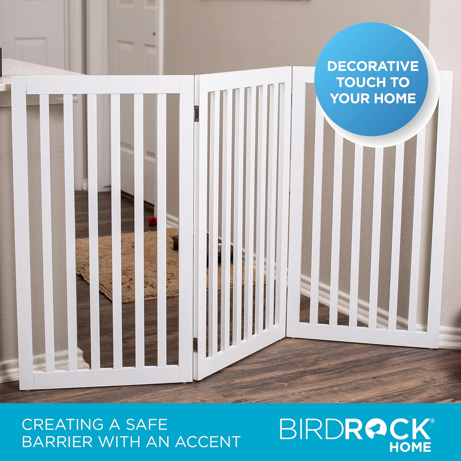 INTERNET'S BEST Dog Gate Indoor Freestanding Pet Barrier, Folding Wood Dog Fence, Extra Wide Doorway Puppy Gate, Indoor Animal Privacy Panel, Wooden Cat Fence - 3 Panel - 36inch, White