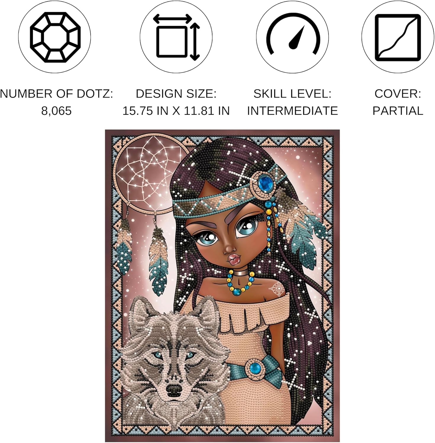 DIAMON DOT India Gir wit Wol Diamon Paintin Kit fo Adult Diamon Ar Kit Relaxin Creativ Craf Ki wit Dot Gem 15.8x11.8