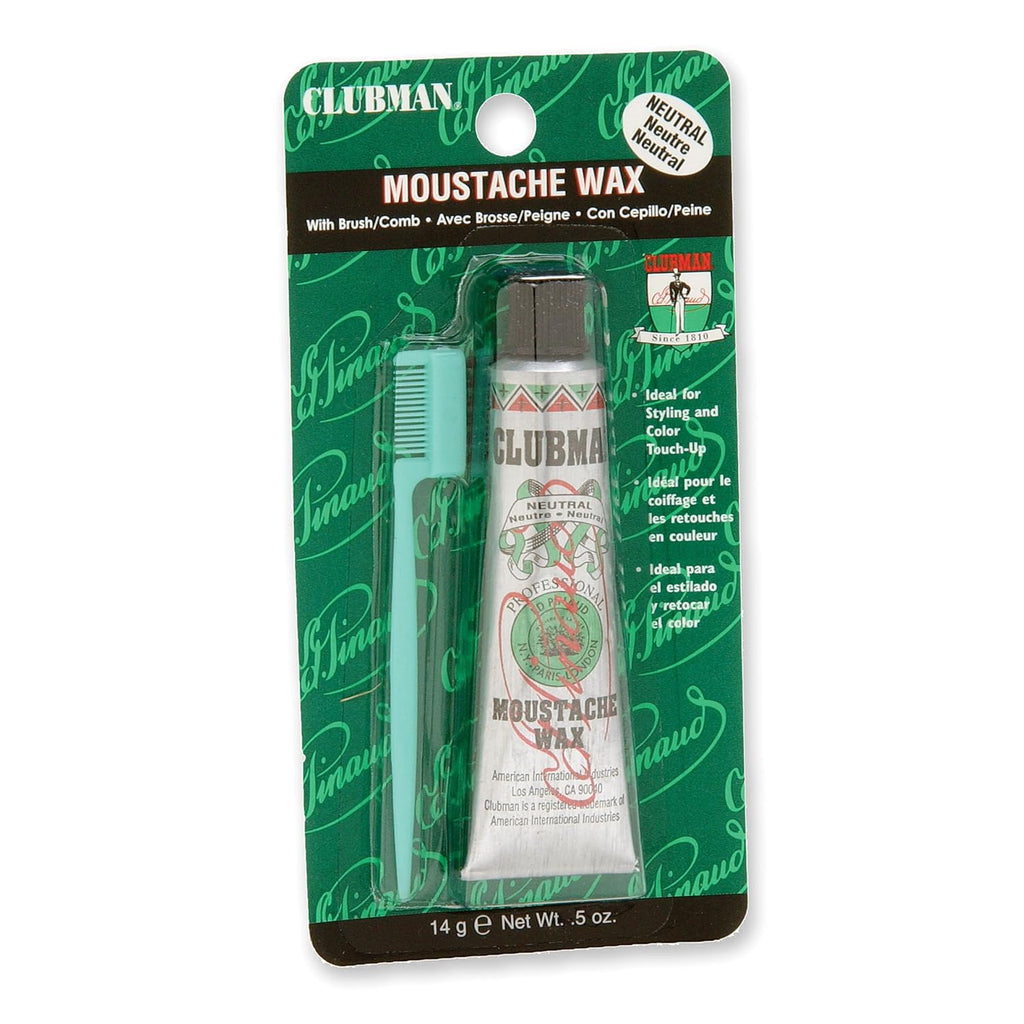 Clubman Moustache Wax ¨C Mustache Wax for Men Strong Hold, Neutral Color, Includes Styling Brush, Hang Pack, 0.5 oz