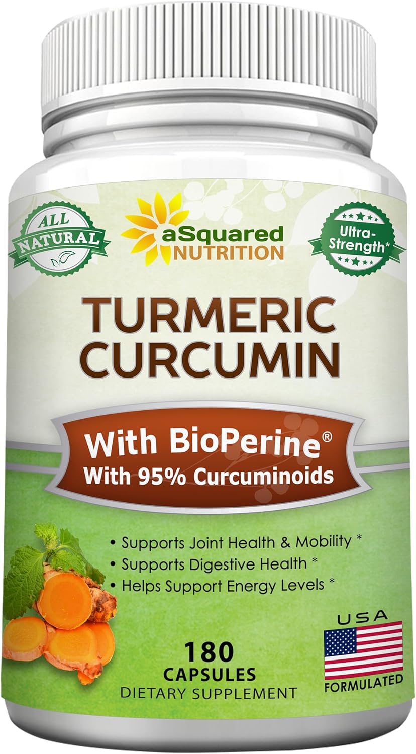 aSquare Nutritio Turmeri Curcumi 1600m wit BioPerin Blac Peppe Extrac 18 Capsule wit 95 Curcuminoids 100 Natura Tumeri Roo Powde Supplements Natura Join Stiffnes Relie Pills