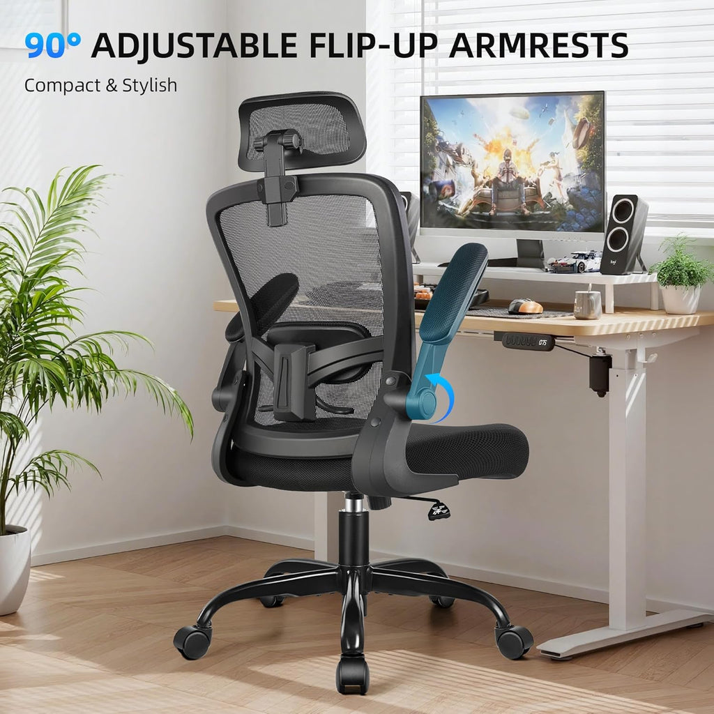 Offic Chair Ergonomi Des Chai wit Adjustabl Lumba Support Compute Chai wit Adjustabl Height&Armrest Hig Bac Hom Offic Chai Swive Chai Gamin Chai (Classi Black)