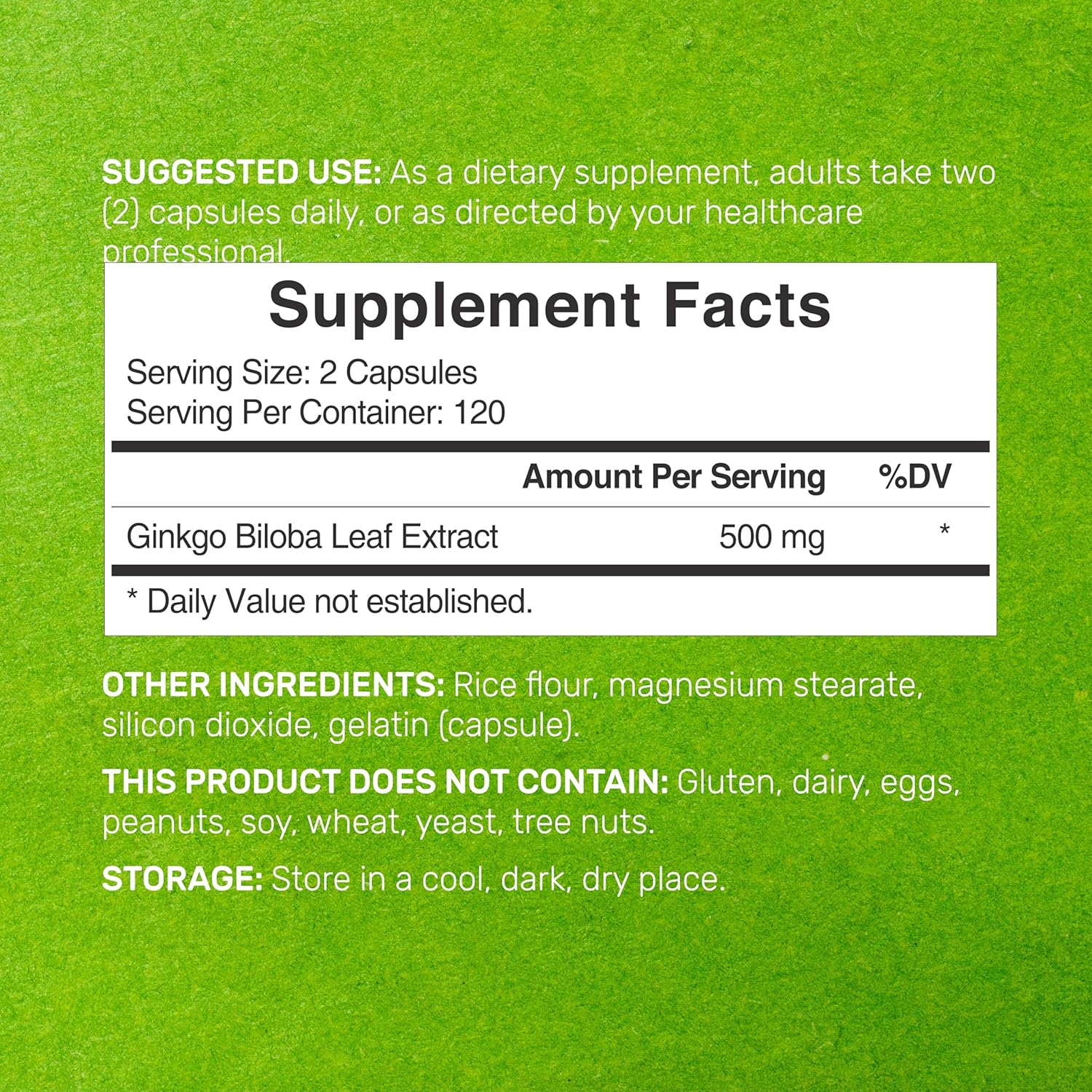 DEA SUPPLEMEN Ginkg Bilob 500m Pe Serving 24 Capsules Mont Suppl Grow i Norther Asi Extr Strength Promote Brai Function