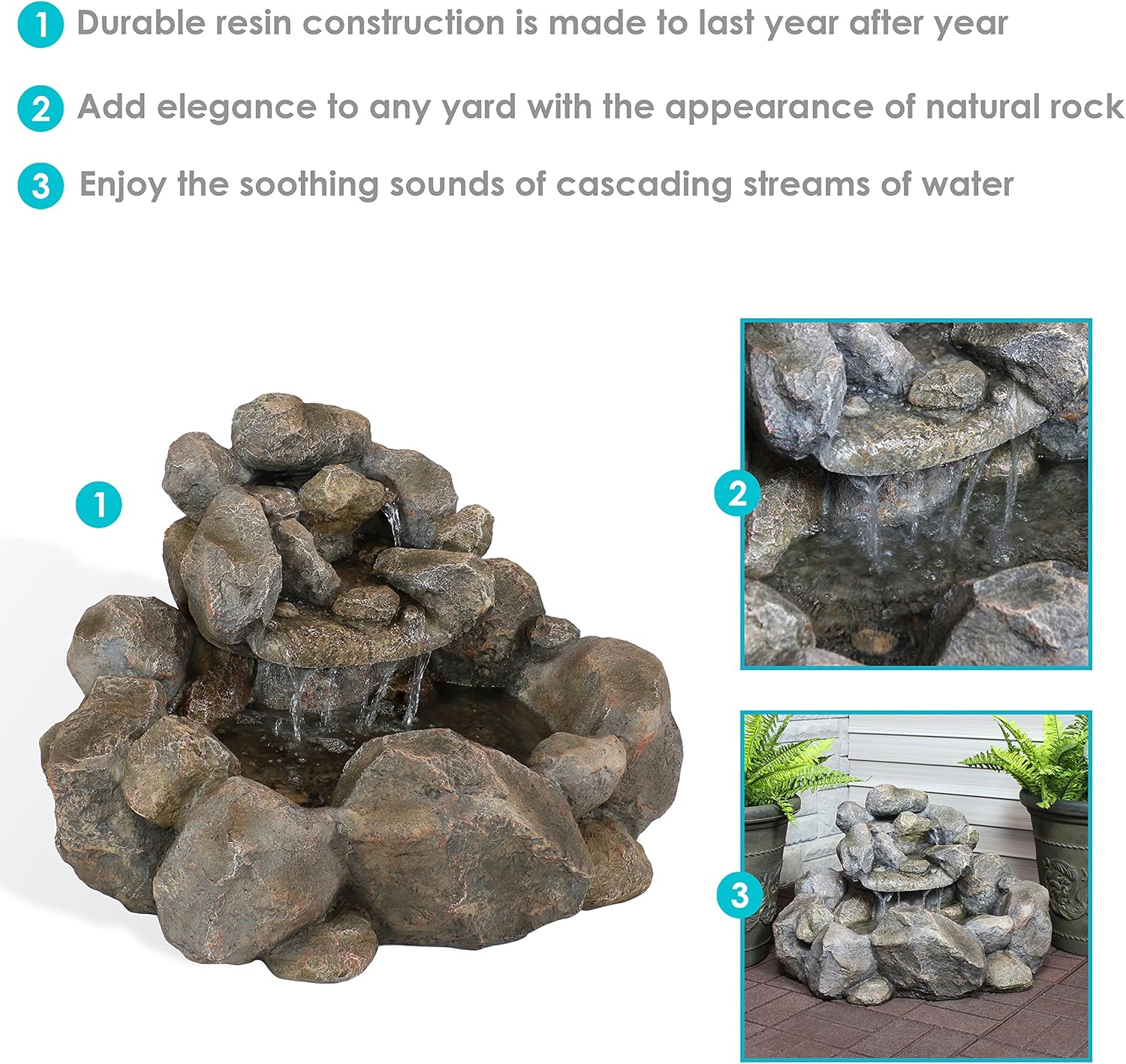 Sunnydaz Rock Ravin Electri Wate Fountai 18-Inc Outdoo Wate Featur wit Submersibl Pum fo Garden Patio Deck