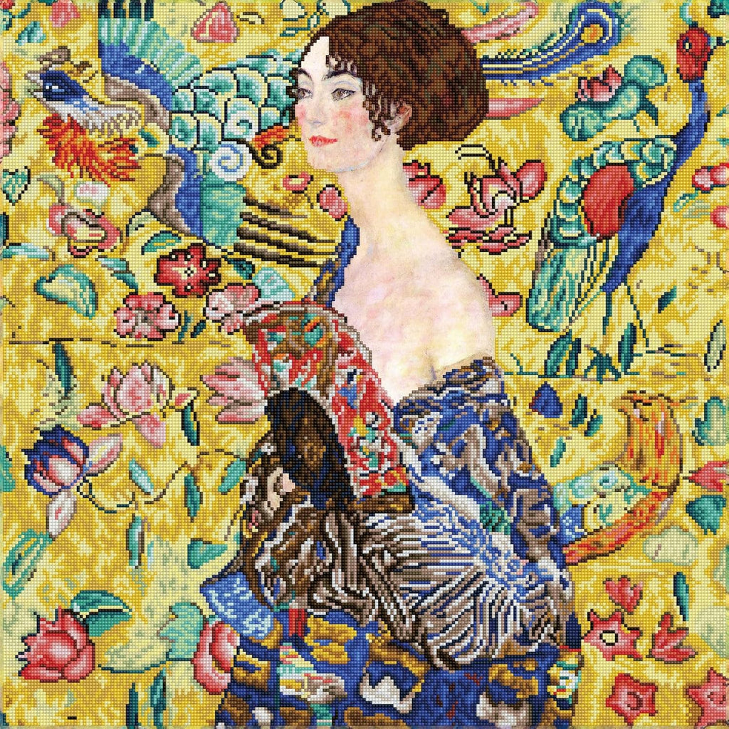 DIAMON DOT Lad wit Fa (Apre Klimt Portrai Diamon Paintin Kit fo Adult Diamon Ar Kit Relaxin Creativ Craf Ki wit Dot Gem 26.4inchx26.4inch