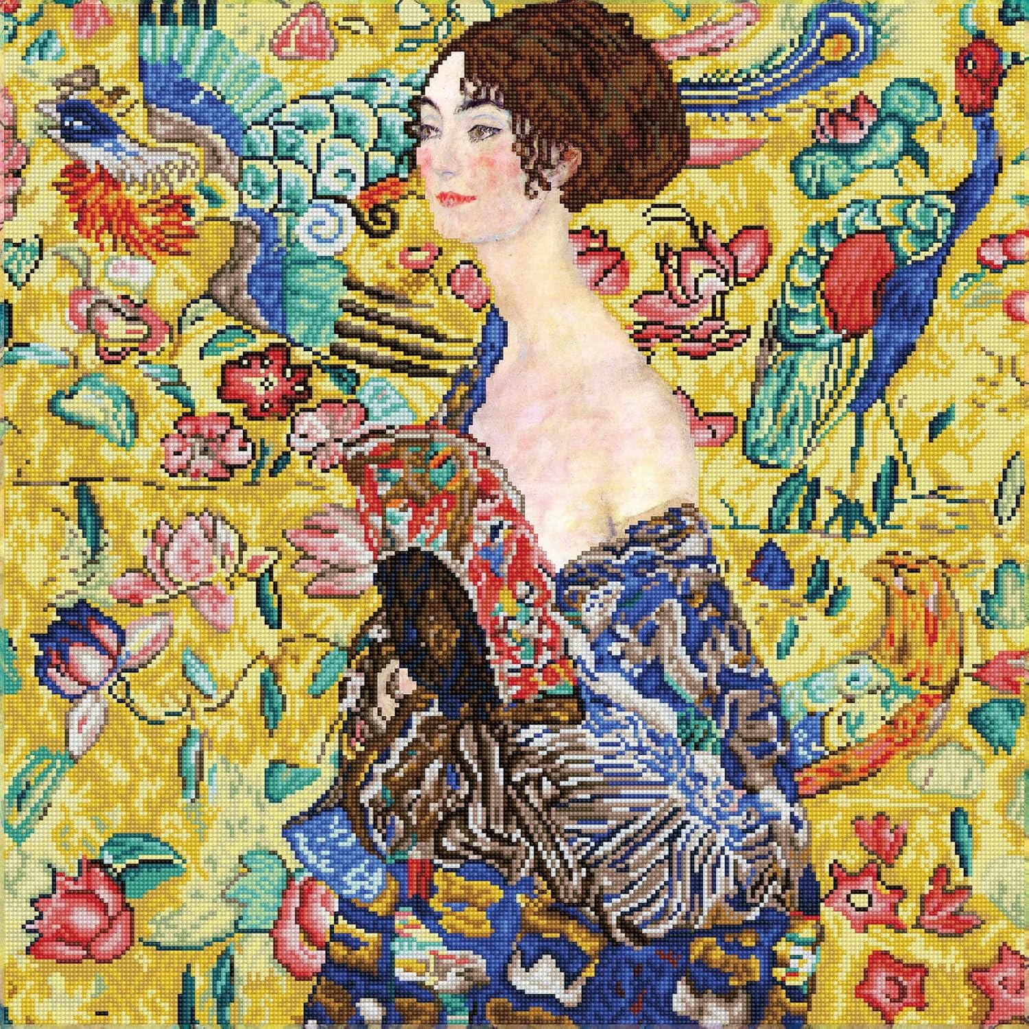 DIAMON DOT Lad wit Fa (Apre Klimt Portrai Diamon Paintin Kit fo Adult Diamon Ar Kit Relaxin Creativ Craf Ki wit Dot Gem 26.4inchx26.4inch
