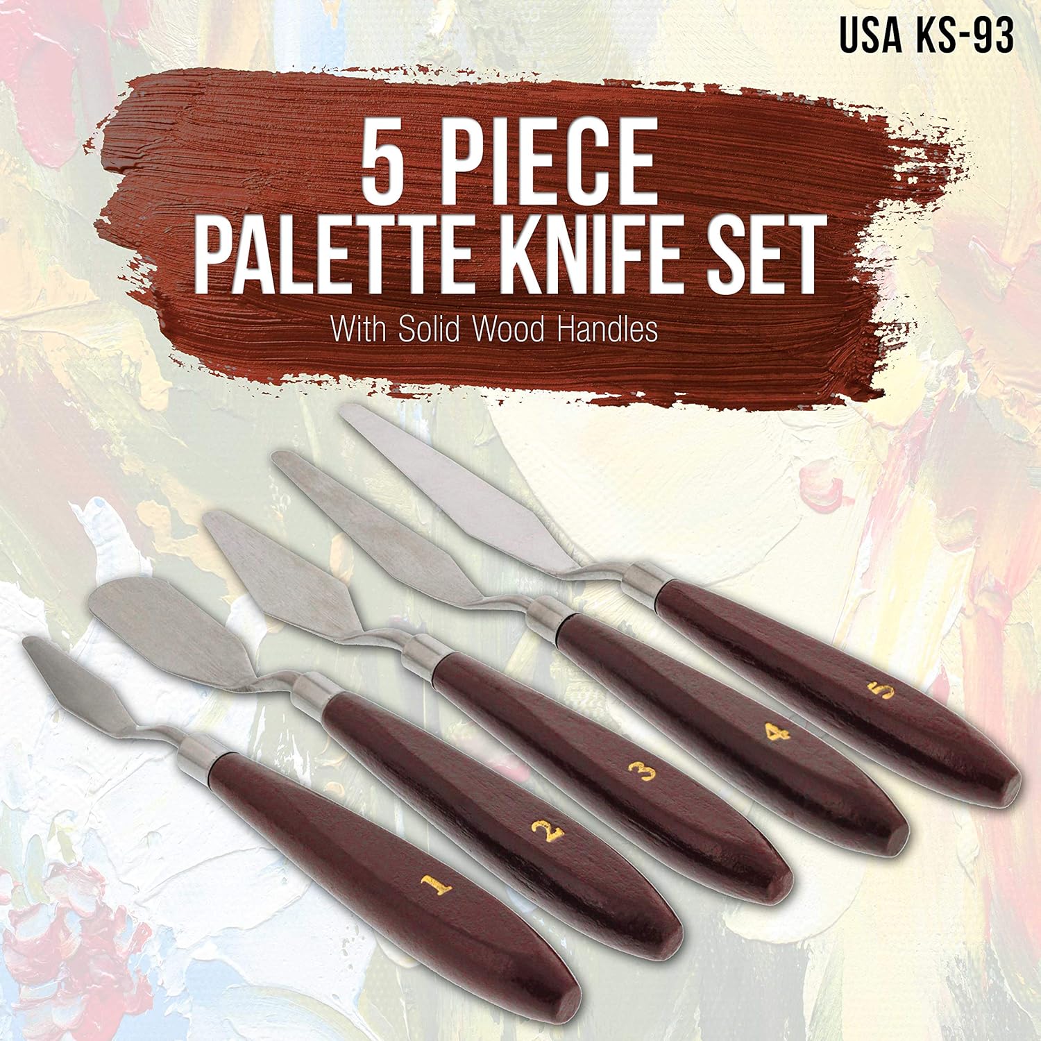 U.S Ar Suppl 5-Piec Stainles Stee Palett Knif Se fo Acryli Paintin Pain Spatul Tool fo Oil Canva Ar Paintin Knive fo Mixing Texturin Palle Knive fo Ar Cake