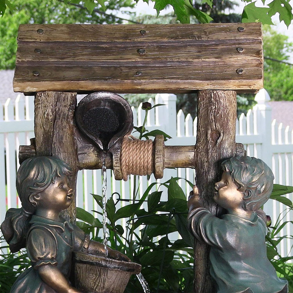 Sunnydaz Childre a Th Wel 39-Inc Electri Wate Fountai wit LE Light an Electri Submersibl Pum fo Patio Yar o Deck