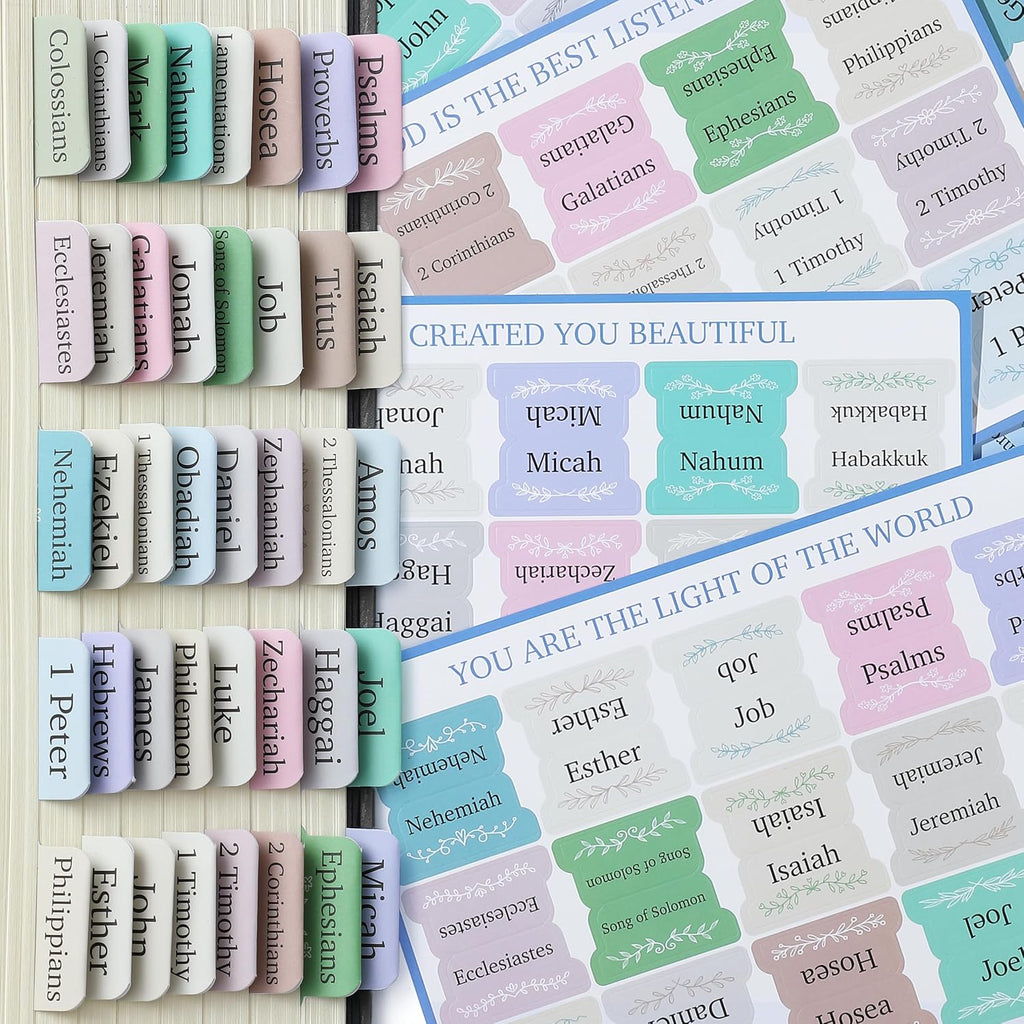 Bible Tabs, 75 pcs, Serenity Scripture, Laminated Bible Tabs for Women and Men