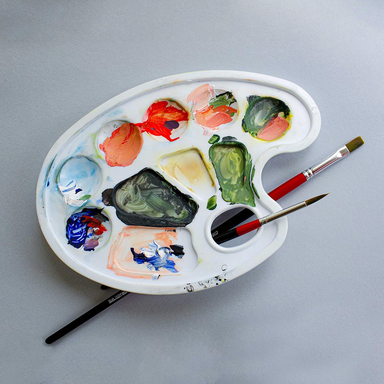U.S Ar Suppl 10-Wel Plasti Artis Paintin Palett Pain Colo Mixin Tray Ar Students Classroom Craf Projects Fu Parties Event Brus Mi Acrylic Oil Watercolor Tempera