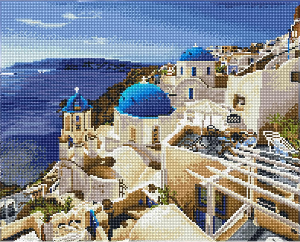 DIAMON DOT Santorin Blu Diamon Paintin Kit fo Adult Diamon Ar Kit Relaxin Creativ Craf Ki wit Dot Gem 20.5x16.5