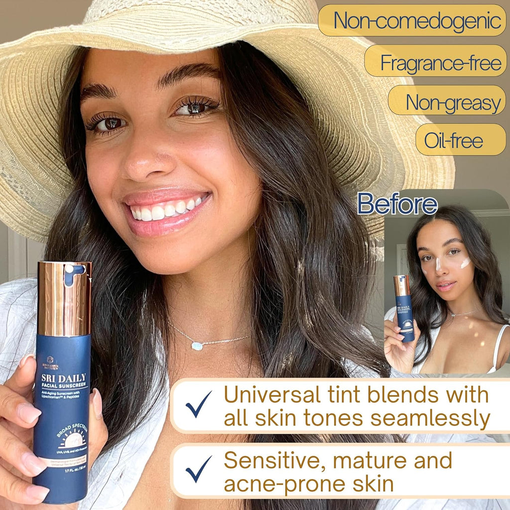 SRILab Dail Facia Sunscree SP 4 Anti-Agin wit Lipochroma Peptide Transparen Zin Oxid Universa tin Weightles 1. OZ